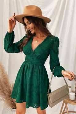 CUPSHE Citlalli Floral Plunging Long Sleeve A-Line Mini Dress