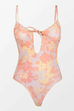 CUPSHE Dreamy Blossoms Ruched Tie Cutout One Piece Swimsuit One Pieces
