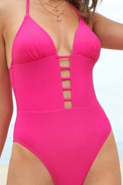 CUPSHE Street Art Ladder Trim Pink One Piece Swimsuit One Pieces