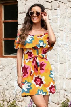 CUPSHE Marlene Floral Ruffle Off Shoulder Dress Clothing