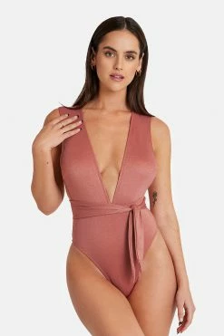 CUPSHE One Pieces Dusty Cedar Belted Plunge One Piece