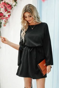 CUPSHE Cozy Corner Belted Long Sleeve Mini Dress Clothing