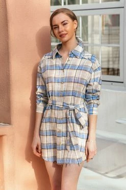 CUPSHE Giana Mini Length Button Shift Tie Dress Clothing