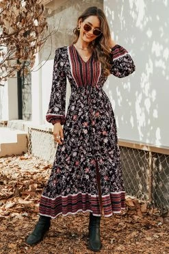 CUPSHE Avila Paisley Floral Long Sleeve Maxi Dress