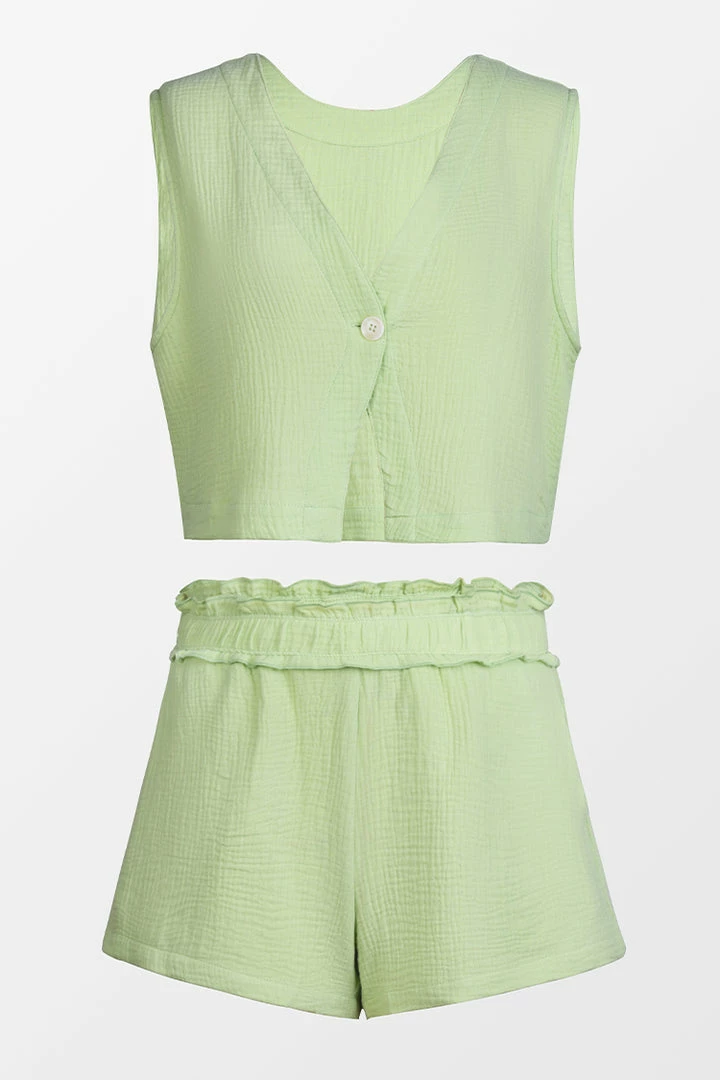 Budget ๐ CUPSHE Lyanna V-Neck Sleeveless Ruffle Matching Set Clothing โ๏ธ 7 CUPSHE Lyanna V-Neck Sleeveless Ruffle Matching Set Clothing