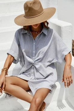 CUPSHE Dresses Best Sellers Analia Dolman Sleeve Stripe Shirt Collar Oversize Dress