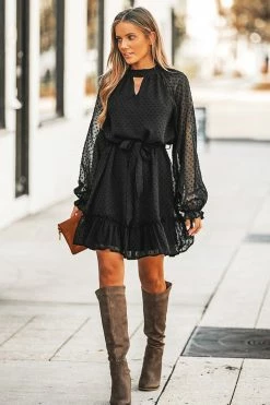 CUPSHE Eldora Belted Clip Dot Ruffled Dress