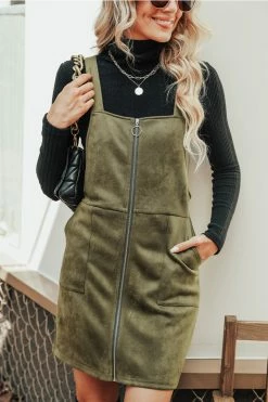 CUPSHE Clothing Bethel Faux Suede O-Ring Pinafore Dress