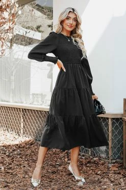 CUPSHE Ophelia Round Neck Tiered Hem Dress Clothing