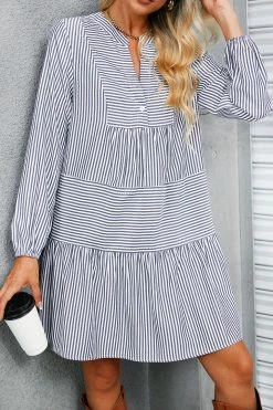 CUPSHE Rose Velvet Striped Tiered Mini Dress Clothing