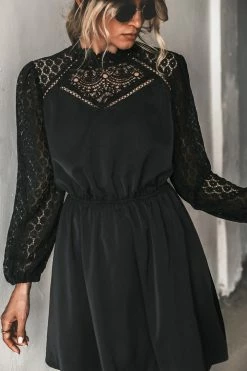 CUPSHE Clothing Zaina Lace-Trim Long Sleeve Mini Dress