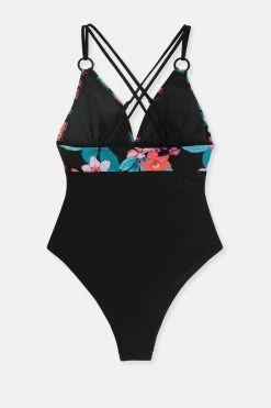 CUPSHE Maya Floral O-ring Criss Cross Tummy Control One Piece Swimsuit One Pieces