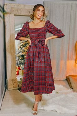 CUPSHE Clothing Abigai Belted Tartan Plaid Maxi Dress