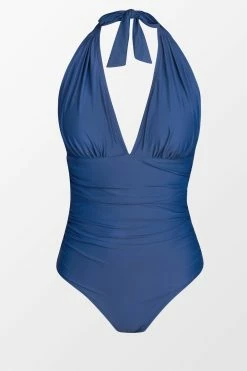 CUPSHE One Pieces Bianca Dusty Blue Plunge Halter One Piece Swimsuit