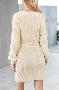 CUPSHE Clothing Petrina Cable Knit Drawstring Sweater Dress