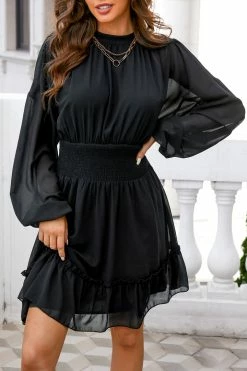 CUPSHE Lost In Paris Chiffon Balloon Sleeve Dress Clothing