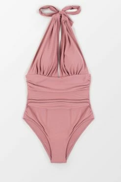 CUPSHE One Pieces Bianca Dusty Pink Plunge Halter Tummy Control One Piece Swimsuit