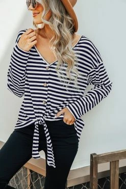 Top 10 โ๏ธ CUPSHE Horizon Striped Tie-Front Top ๐งจ 13 CUPSHE Horizon Striped Tie-Front Top