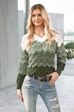 CUPSHE Lawanda Colorblock Wave-Stitch Sweater