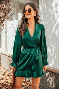 CUPSHE Holidaze Satin Wrap Flounce Romper Clothing