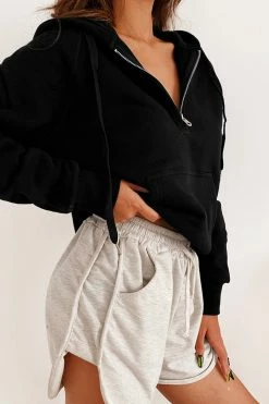 CUPSHE Snow Kiss Black Half Zip Hoodie Clothing