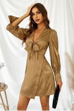 CUPSHE Camelia Rose Floral Print Plunging Bow Mini Dress Clothing