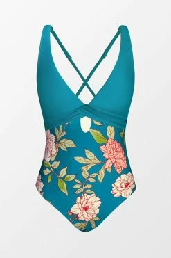 CUPSHE Crystal Teal Cutout Cross Back One Piece Swimsuit