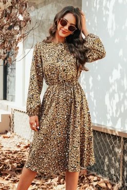 CUPSHE Ryan Leopard Print Midi Dress Clothing