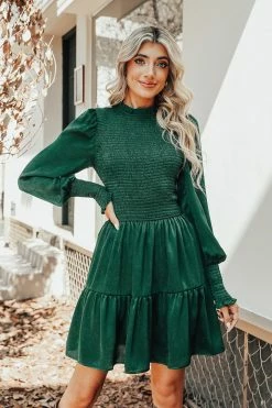 CUPSHE Fall Harvest Smocked Long Sleeve Mini Dress Clothing