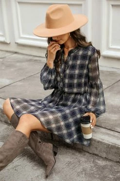 CUPSHE Clothing Arlie Plaid Drawstring Mini Dress