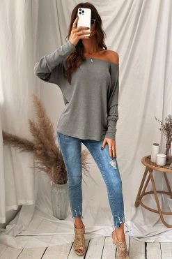 CUPSHE Without Limits Heathered Off-the-Shoulder Tee Clothing