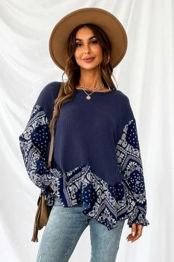 CUPSHE Clothing Oceanside Paisley Print Flounce Long Sleeve Top