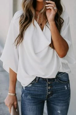 CUPSHE Clothing Antonella Dolman Sleeve Drape Collar Loose Top