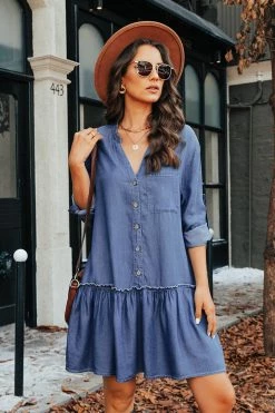 CUPSHE Emelie Denim Roll-Tab Mini Dress