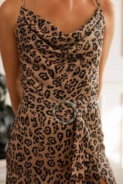 CUPSHE Clothing Spotlight Leopard Print Belted Satin Dress