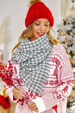 CUPSHE Good Vibes Houndstooth Fringe Scarf