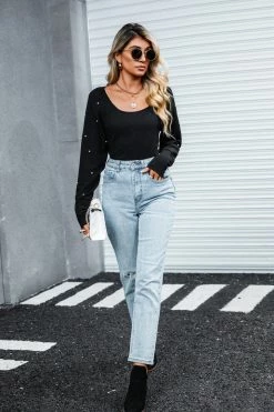 CUPSHE Clothing Kara Faux Pearl Long Sleeve Tee