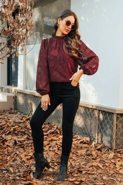 CUPSHE Clothing Sadie Embroidered Floral Mock Neck Top