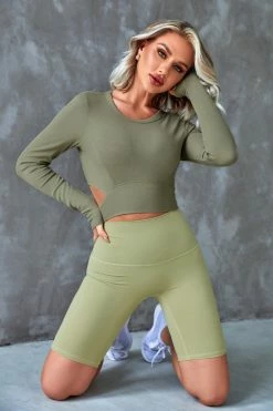 CUPSHE Clothing Cherise Green Cut-out Side Crop Sweatshirt