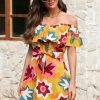 CUPSHE Marlene Floral Ruffle Off Shoulder Dress Clothing