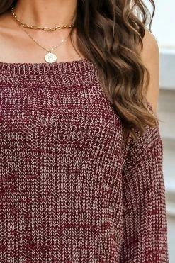 CUPSHE Clothing Brandy Marled Knit Open-Shoulder Sweater