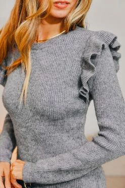 CUPSHE Janae Ruffled Ribbed Sweater Dress