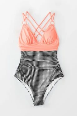CUPSHE Peachy And Striped Tummy Control One Piece Swimsuit One Pieces