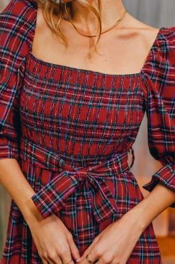 CUPSHE Clothing Abigai Belted Tartan Plaid Maxi Dress