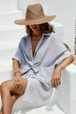 CUPSHE Dresses Best Sellers Analia Dolman Sleeve Stripe Shirt Collar Oversize Dress