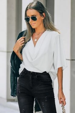 CUPSHE Clothing Antonella Dolman Sleeve Drape Collar Loose Top