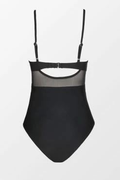 CUPSHE Forest Adventure Solid Mesh Wrap Front Cutout Black One Piece Swimsuit One Pieces