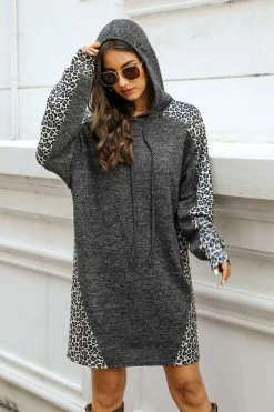 CUPSHE Clothing Glenna Leopard Print Drawstring Hoodie Dress