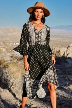 CUPSHE Palmer V-neck Dolman Sleeve Maxi Dress Clothing