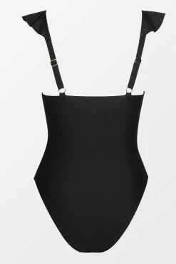 CUPSHE One Pieces Paluma Black Ruffled Plunge One Piece Swimsuit